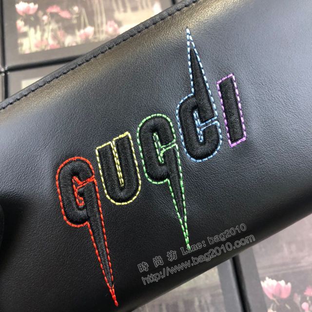 Gucci包 古馳錢包 597676黑皮 Gucci字母精美刺繡圖案 Gucci拉鏈錢包  gudj1254